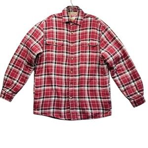 Wrangler Shacket Plaid Heritage Print Men Small Red Black Lined  Faux Fur Shepra